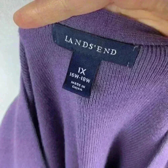 Lands end sweater size 1X 16-18 purple zip V-neck - Picture 7 of 8